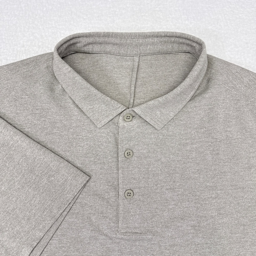 Lululemon Polo Shirt Men Size Large Beige Short Sleeve Smart Casual Stretch